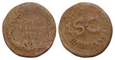 Ancient Coins - Augustus, 27 v.-14 n.Chr., AE Dupondius (C. Asinius Gallus, 16 v.Chr.), Rom. AVGVSTVS TRIBVNIC POTEST  Rs.SC. 12,56g. RIC 372, Kampm.2.107, Very Fine