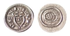 World Coins - HUNGARY. Bela II, 1131-1141 AD. AR 11mm Denar (0.4 gm). Crude head facing / Cross with wedges in circle Extremely fine