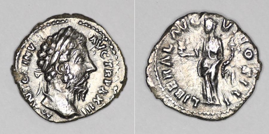 Ancient Coins - Marcus Aurelius denarius LIBERALITAS. RIC III 206