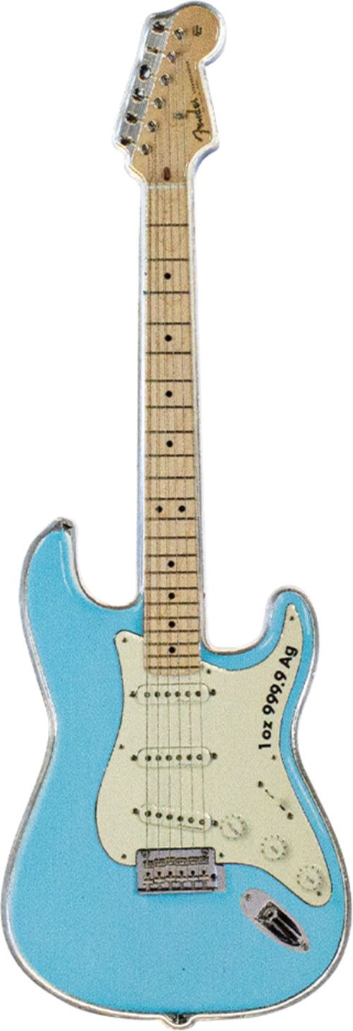 FENDER Stratocaster Guitar Daphne Blue 1 Oz Silver Coin 2$ Solomon