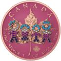 Mints Coins - BIG FAMILY PINK GOLD Bejeweled Maple Leaf 1 Oz Silver Coin 5$ Canada 2021