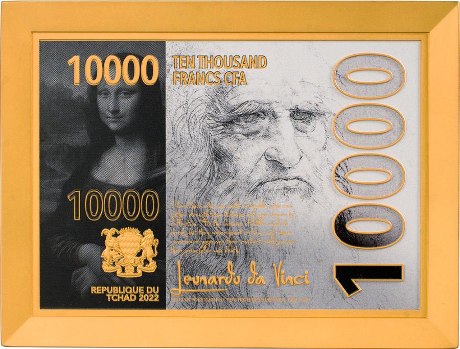 MONA LISA Leonardo Da Vinci 2 Oz Silver Coin 10000 Francs Chad 2022