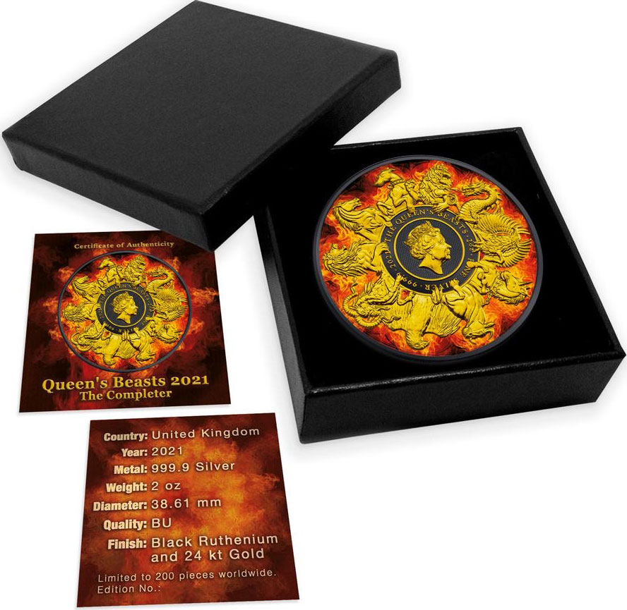 QUEEN BEASTS COMPLETER Burning 2 Oz Silver Coin 5£ United