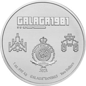 GALAGA 40th Anniversary Colored 1 Oz Silver Coin 2$ Niue 2021