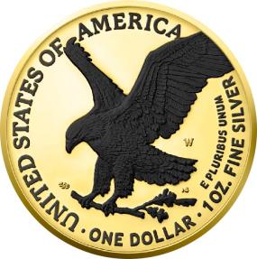 AMERICAN EAGLE Gold and Black Platinum 1 Oz Silver Coin 1$ USA 2023