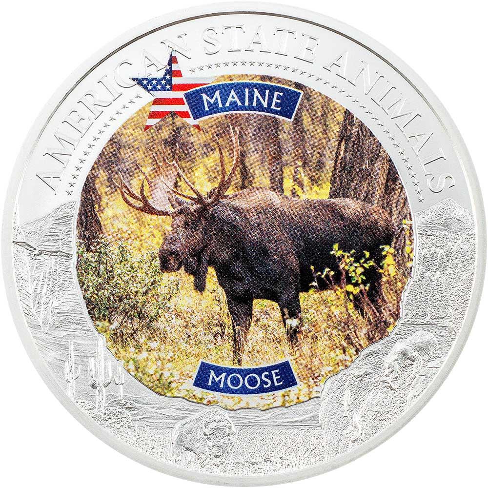 MAINE MOOSE Graded MS70 American State Animals 1 Oz Silver