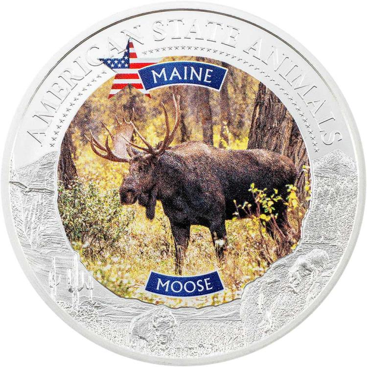 MAINE MOOSE Graded MS70 American State Animals 1 Oz Silver Coin 5