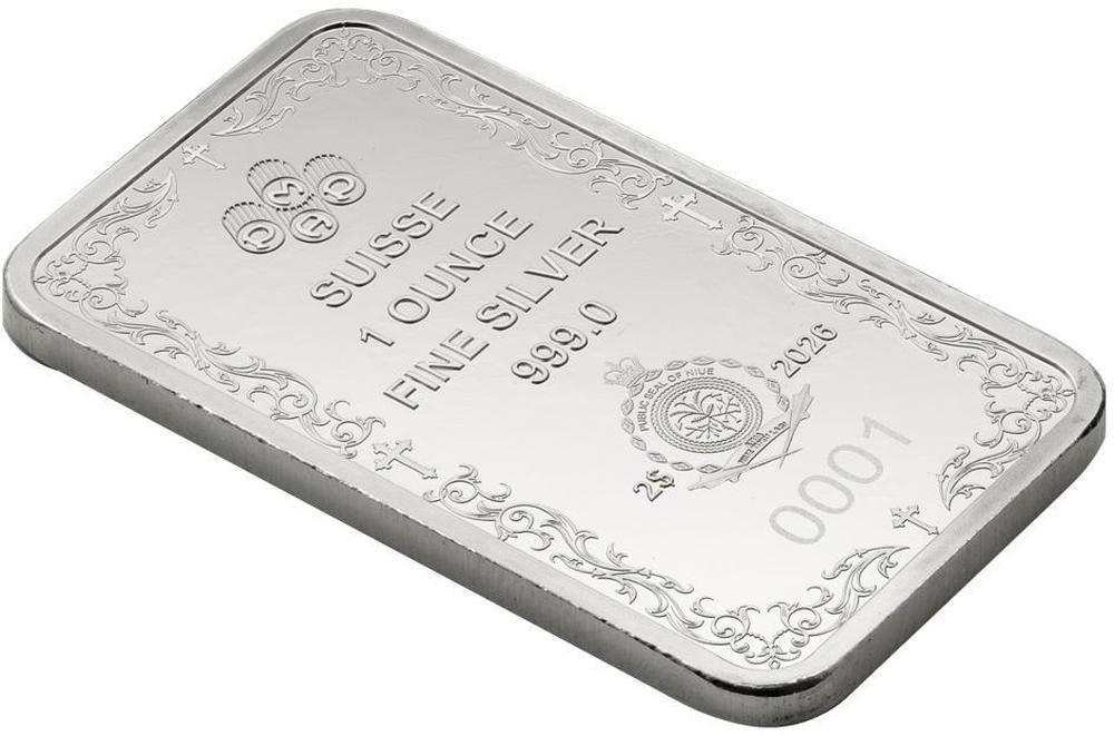 金工 光雲 福古槌 ガラスケース付　SILVER.P CROSS OF CHRISTIANITY 1 Oz Silver Bar 2$ Niue 2026 | Mints