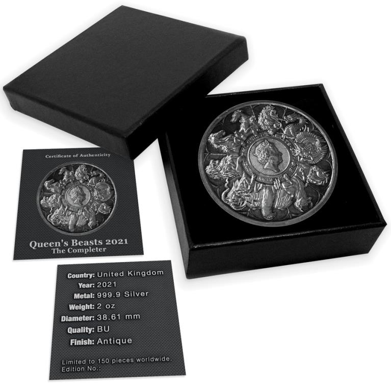 QUEENS BEASTS COMPLETER Antique Finish 2 Oz Silver Coin 5£ United