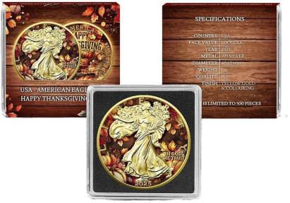 まとめ購入確認用1200■ THANKSGIVING LIVE 2010 HAPPY THANKSGIVING DAY 1 Oz Silver Coin 1$ USA 2025 | Mints