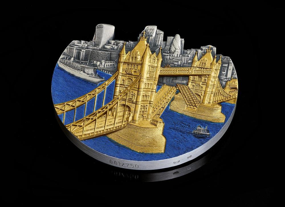 TOWER BRIDGE World Famous Bridges Shaped 5 Oz Silver Coin
