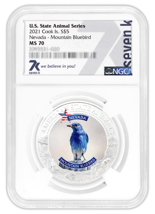 NEVADA MOUNTAIN BLUEBIRD Graded MS70 American State Animals 1 Oz