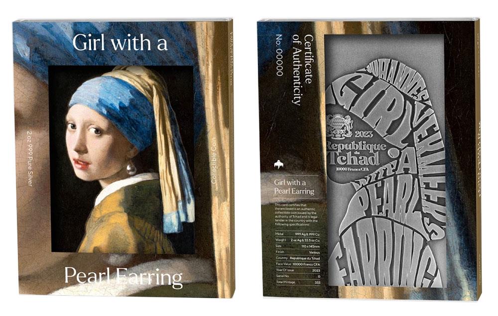 GIRL WITH A PEARL EARRING Vermeer 2 Oz Silver Coin 10000 Francs 