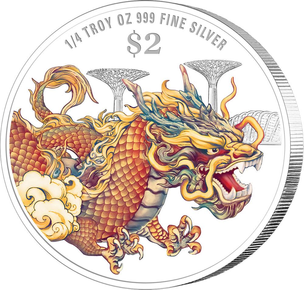 DRAGON Lunar Year Chinese Almanac Coloured Silver Coin 2 