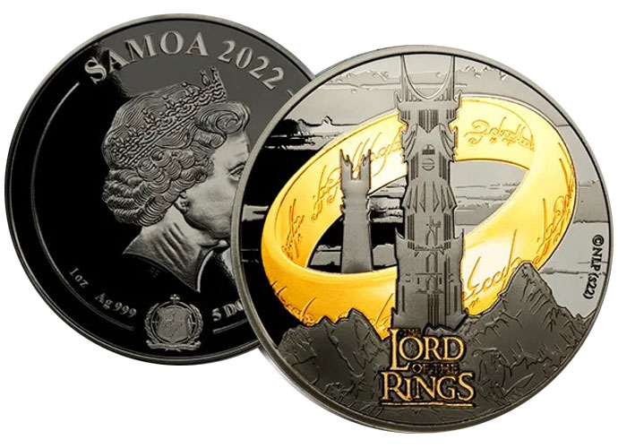 LORD OF THE RINGS 24k Gold Plating 1 Oz Silver Coin 5 Samoa 2022