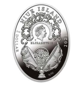 Mints - EGG WITH TWELVE MONOGRAMS Faberge Silver Coin 1$ Niue 2021
