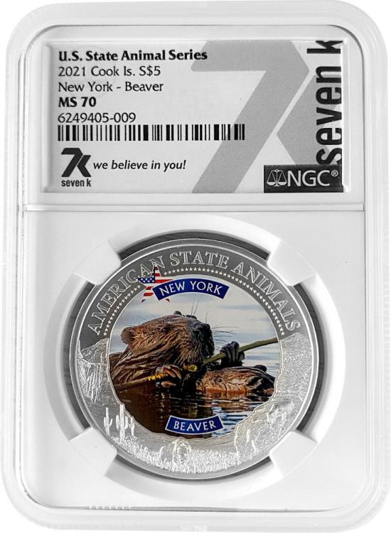 NEW YORK BEAVER Graded MS70 American State Animals 1 Oz Silver