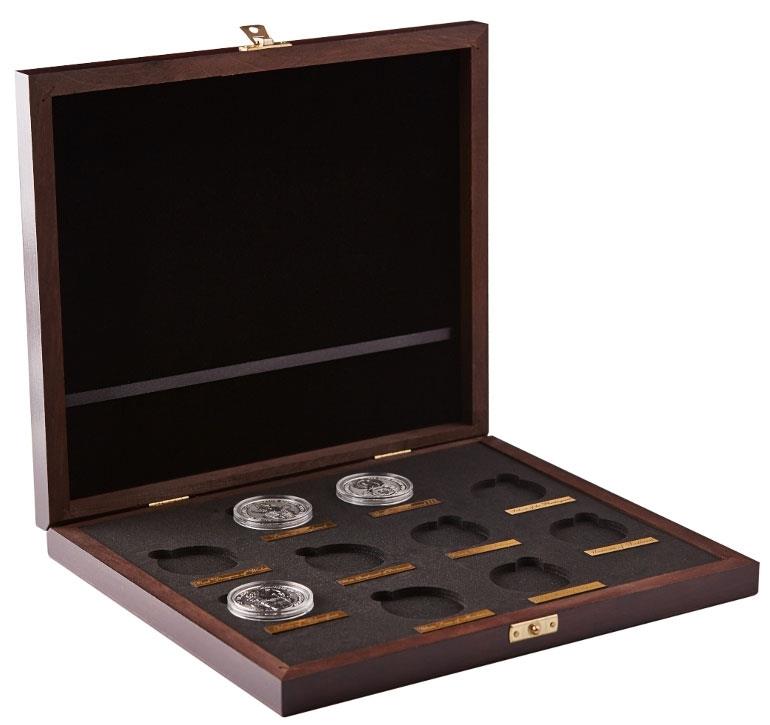 WOODEN CASE Box Royal Tudor Beasts Series 2 Oz Display 10 Silver Coins