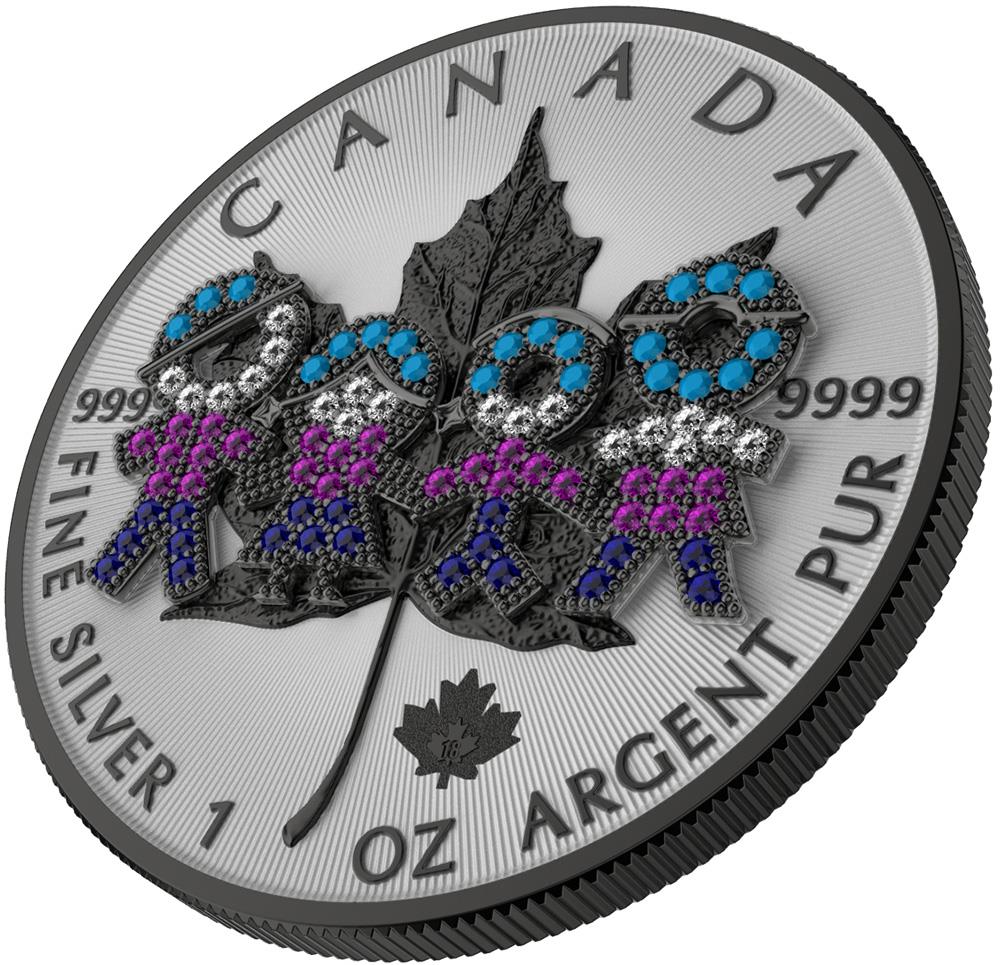 BIG FAMILY RUTHENIUM Bejeweled Maple Leaf 1 Oz Silver Coin 5