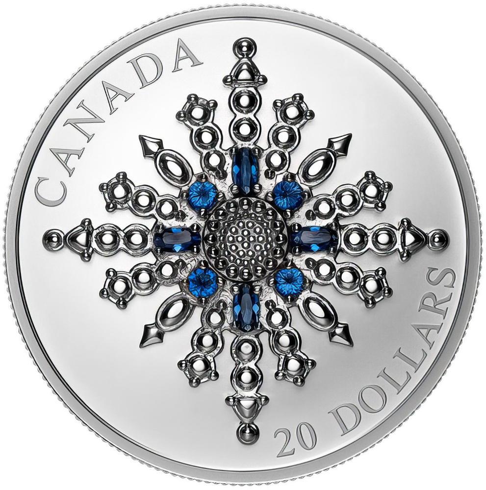 SAPPHIRE JUBILEE SNOWFLAKE BROOCH Silver Coin 20$ Canada 2024