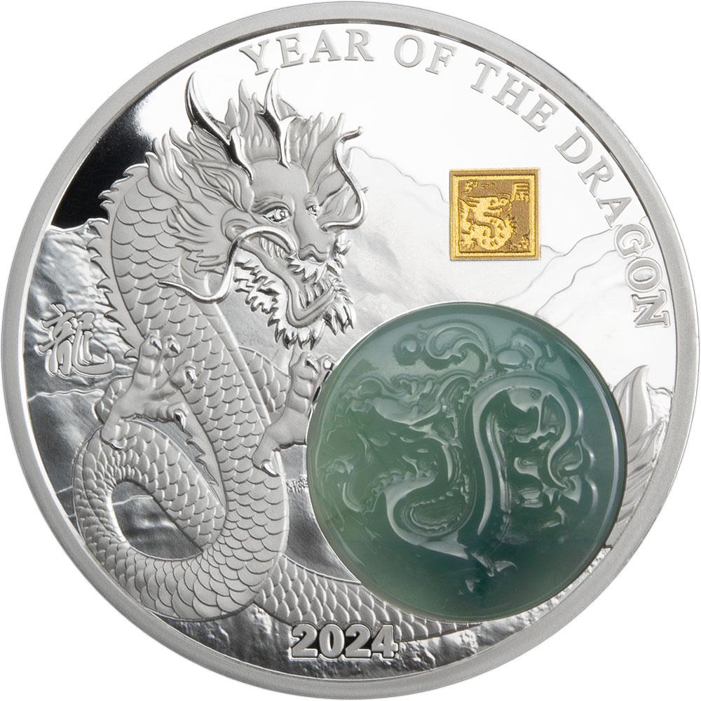 DRAGON Jade Chinese Lunar Year 2 Oz Silver Coin 25 Francs Burundi 2024