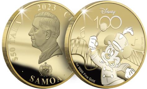 MICKEY MOUSE Disney 100 Magical Years 1 Oz Gold Coin 50$ Tala Samoa 2023