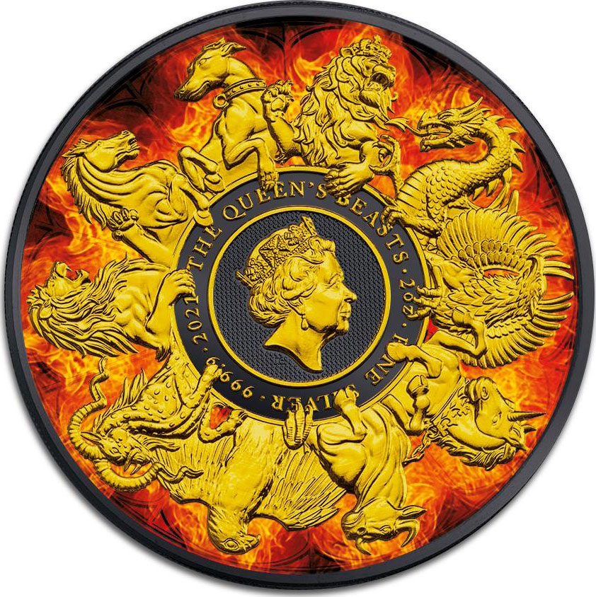 QUEEN BEASTS COMPLETER Burning 2 Oz Silver Coin 5£ United