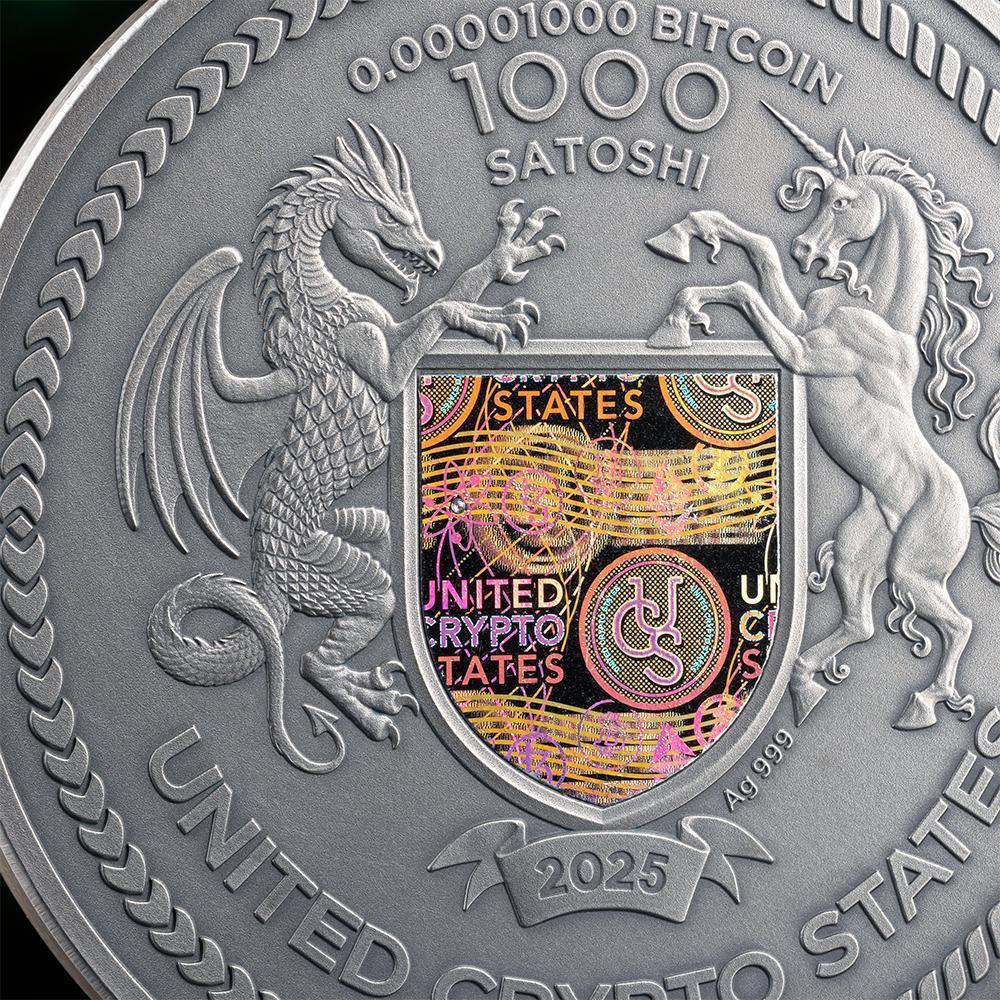THE WOLF Techno Totem 2 Oz Silver Coin 1000 Satoshi United Crypto States  2025
