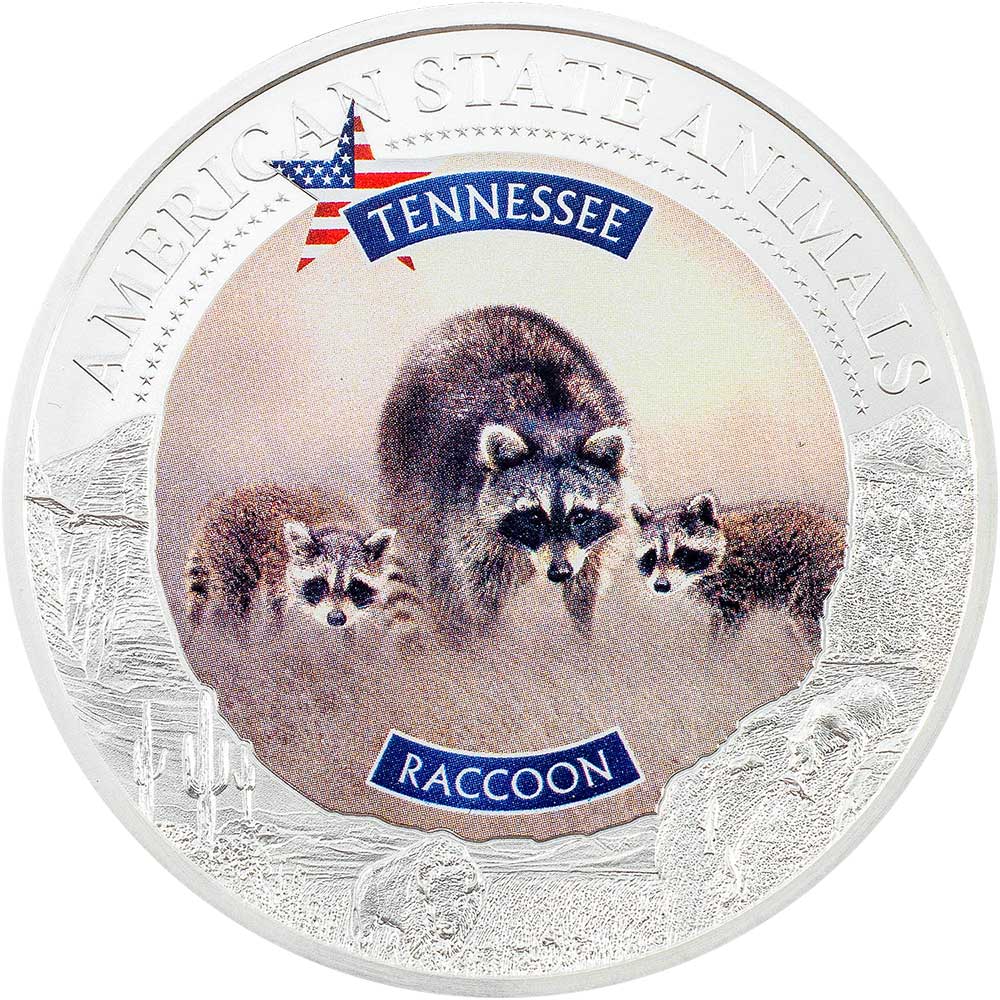 TENNESSEE RACCOON Graded MS70 American State Animals 1 Oz Silver