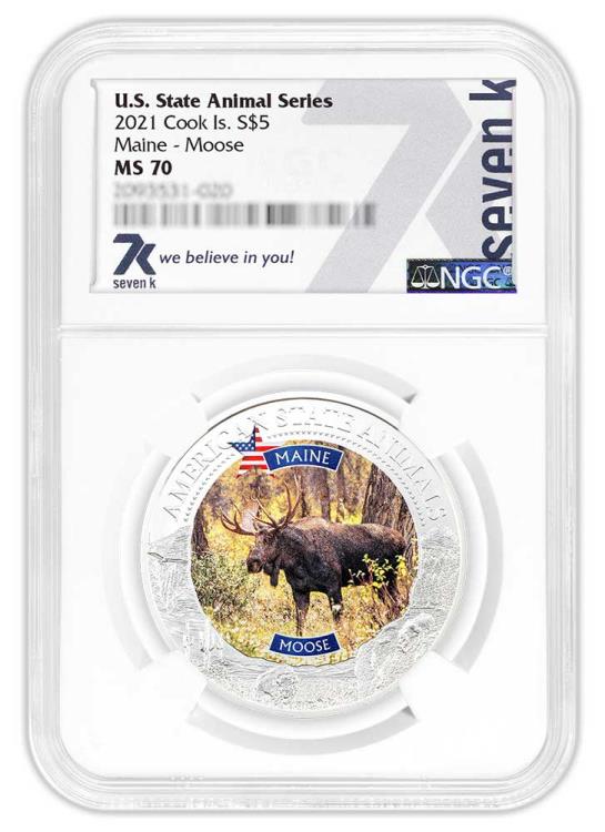 MAINE MOOSE Graded MS70 American State Animals 1 Oz Silver Coin 5