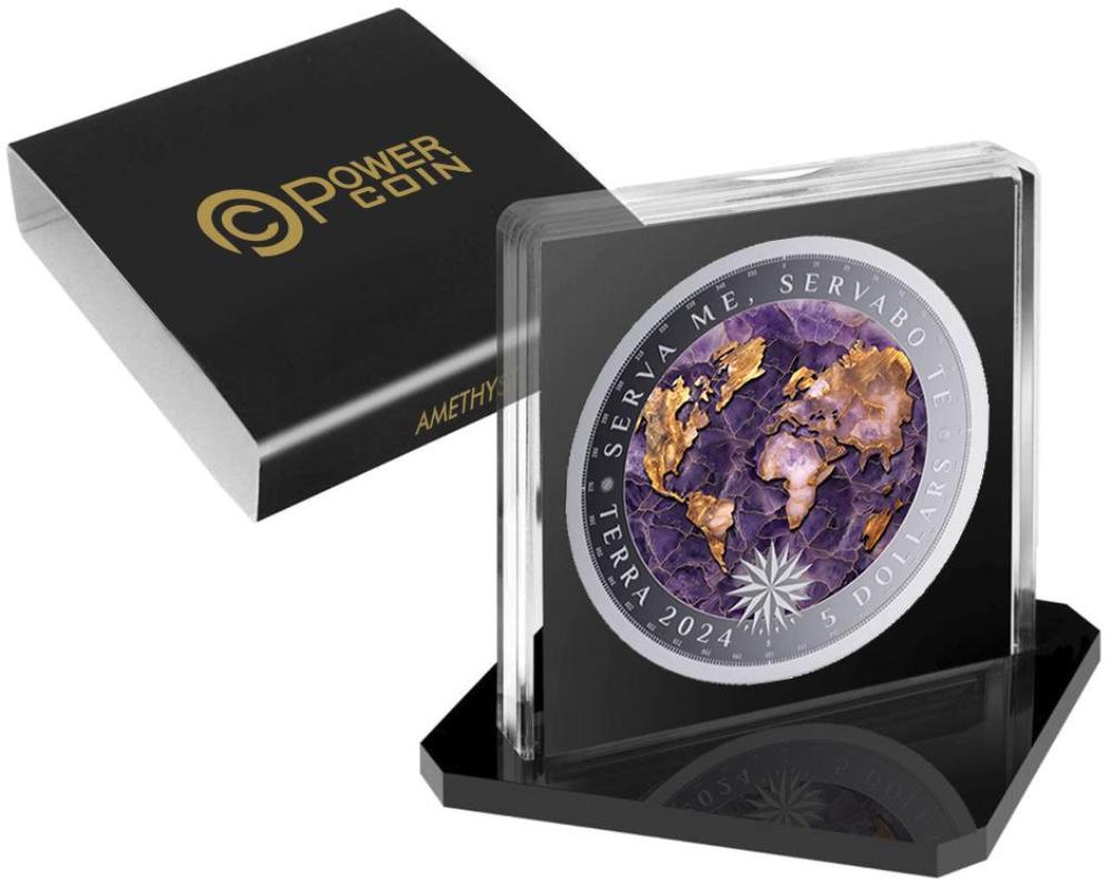 AMETHYST Mystic Earth Terra 1 Oz Silver Coin 5$ Tokelau 2024 AMETHYST Mystic Earth Terra 1 Oz Silver Coin 5$ Tokelau 2024
