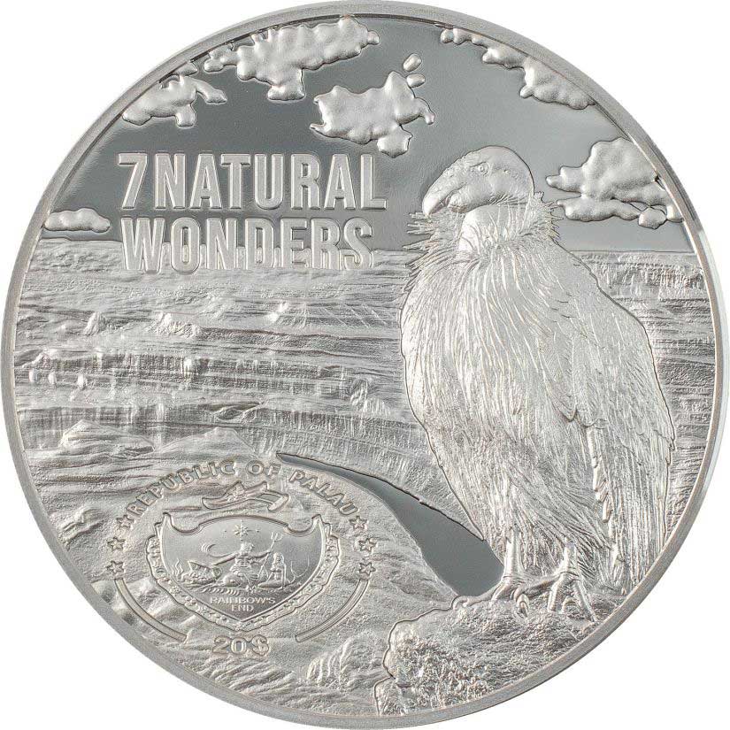 GRAND CANYON 7 Natural Wonders 3 Oz Silver Coin 20$ Palau 2021
