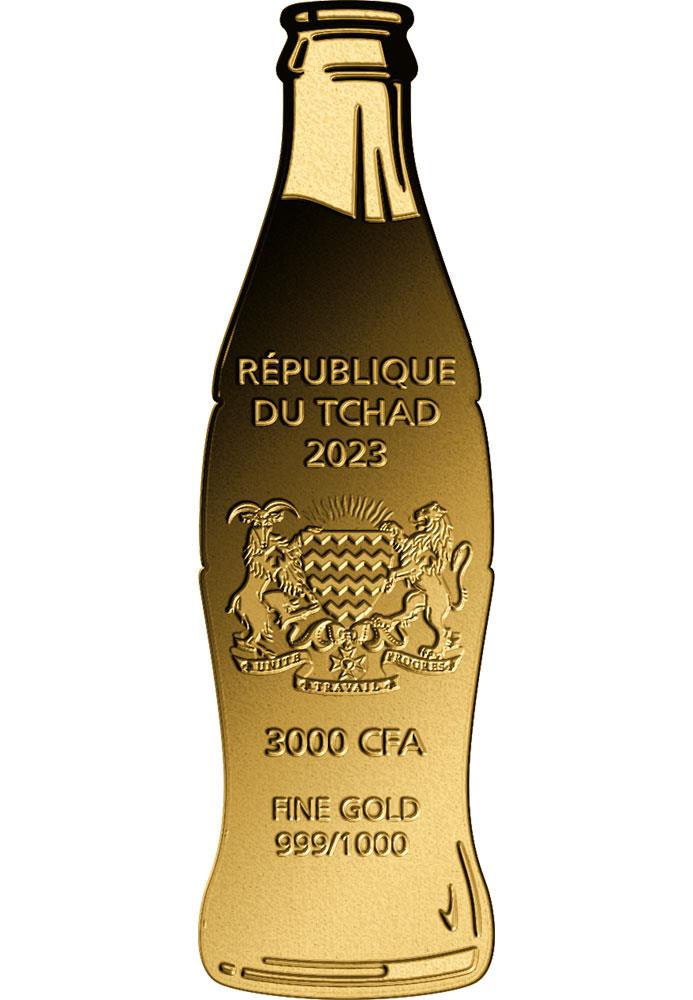 コカコーラボトル型金貨　1/1000oz　3000フラン チャド共和国 コカコーラボトル型 金貨 純金 カード一体型 3000