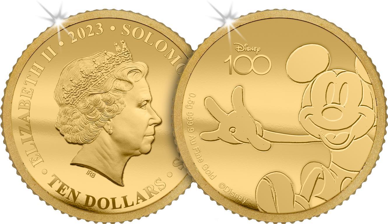 MICKEY MOUSE Disney 100 Magical Years Small Gold Coin 10$ Solomon Islands  2023