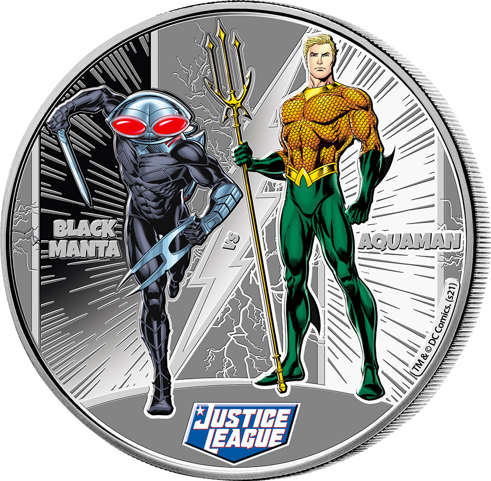 AQUAMAN VS BLACK MANTA Justice League 1/2 Oz Silver Coin 1$ Samoa 2022