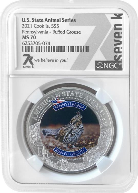 PENNSYLVANIA RUFFED GROUSE Graded MS70 American State Animals 1 Oz