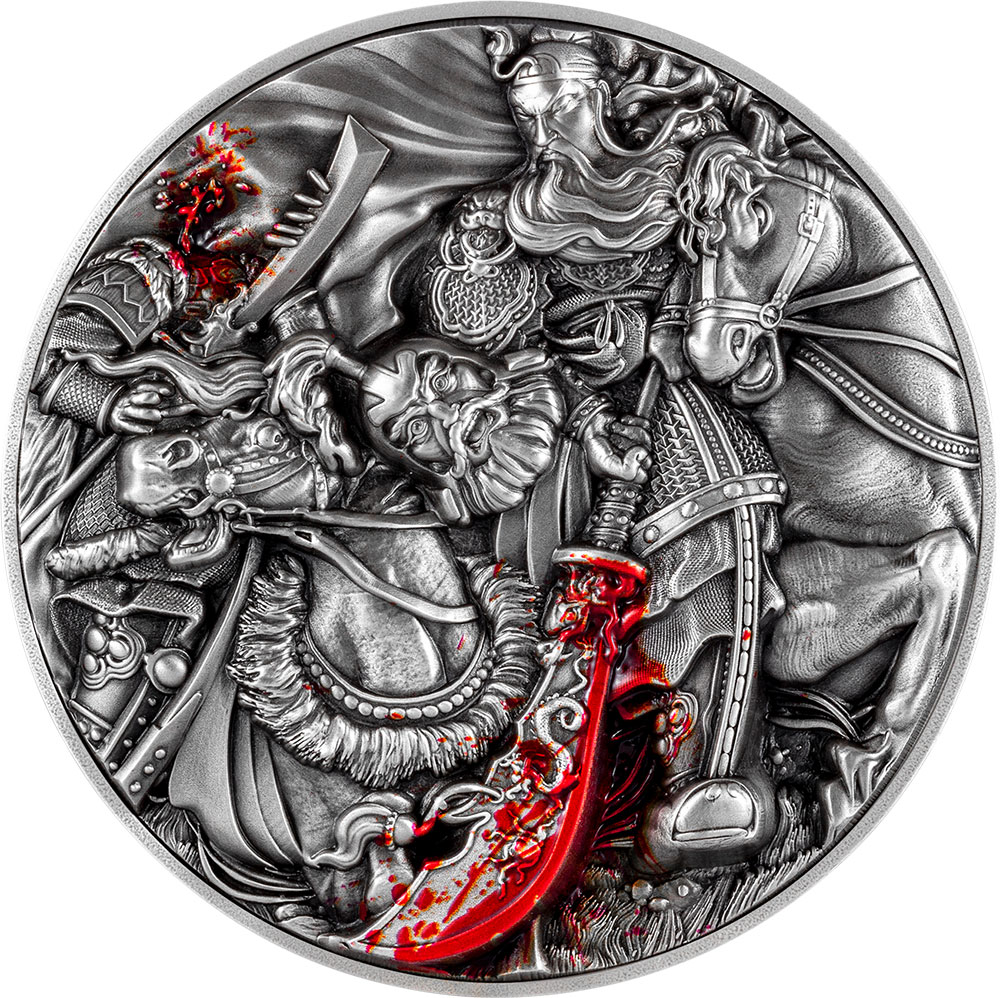GUAN YU SLAYS HUA XIONG 2 Oz Silver Coin 10000 Francs Chad 2023