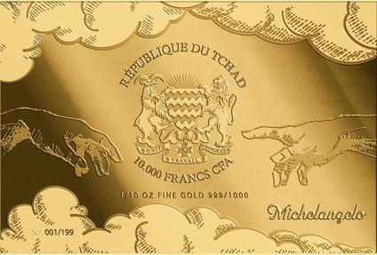 MICHELANGELO 550th Birthday 1/10 Oz Gold Coin 10000 Francs