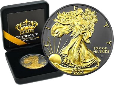 AMERICAN EAGLE Gold Black Empire 1 Oz Silver Coin 1$ USA 2022