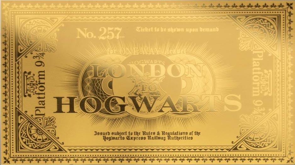 HOGWARTS EXPRESS TICKET Harry Potter Letter Gold Banknote 50$ Tala ...