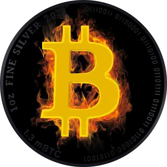 BITCOIN Burning Black Platinum 1 Oz Silver Coin 2$ Niue 2021