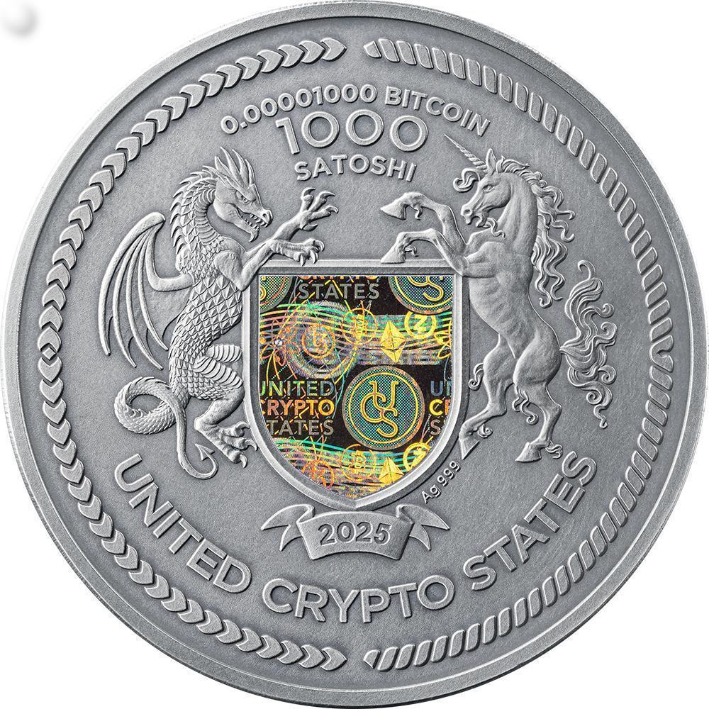 THE WOLF Techno Totem 2 Oz Silver Coin 1000 Satoshi United Crypto States  2025