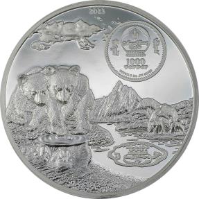 Mints - BROWN BEAR Growing Up 2 Oz Silver Coin 1000 Togrog Mongolia 2023