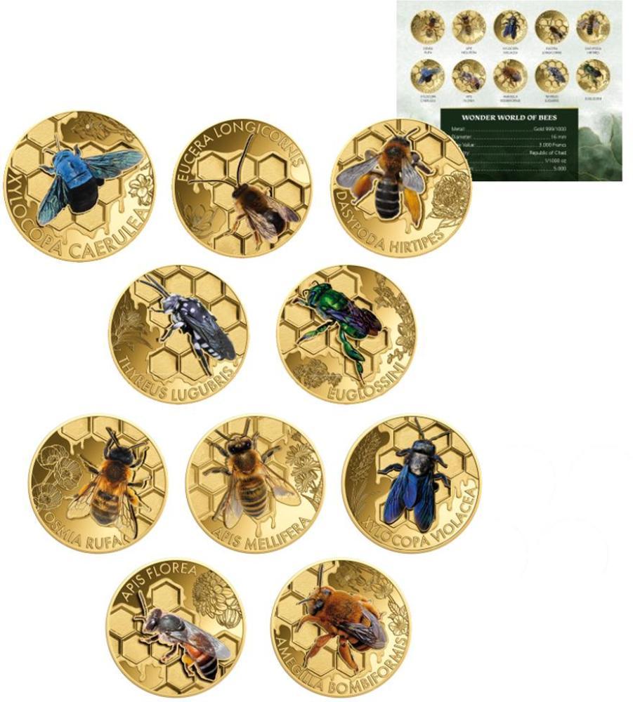 BEES Wonder World Set 10 Gold Coins 3000 Francs Chad 2024 | Mints