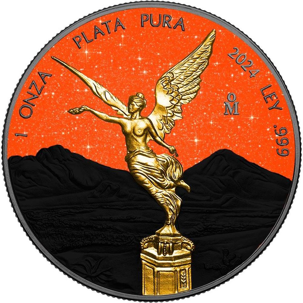 BLACK ORANGE LIBERTAD Diamond Dust 1 Oz Silver Coin Mexico 2024