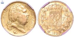 World Coins - Louis XVIII Gold - 20 Francs or - 1824 MA Marseille - NGC AU 53 - 1983 exemplaires
