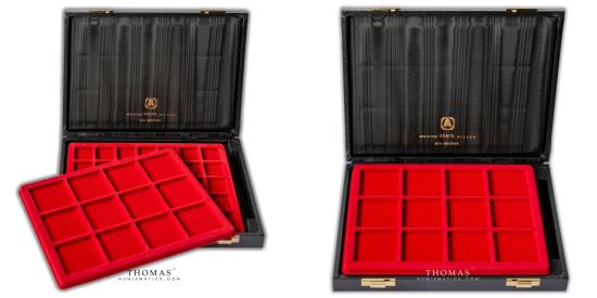 World Coins - Abafil box Black Minibring - Red velvet trays