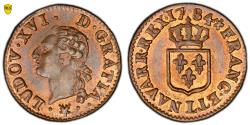 World Coins - Louis XVI Liard à l'écu - 1784 L Bayonne - PCGS MS 64 RB