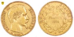 World Coins - Napoleon III Gold - 20 francs or - 1856 BB Strasbourg - Variety Dog-Bee - PCGS XF 45 - 59 115 examples