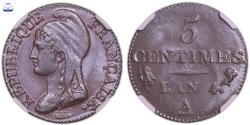 World Coins - Dupré 5 centimes Dupré - AN 4 A Paris - NGC MS 65 BN